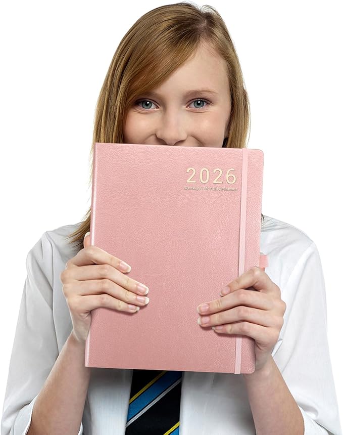 2026 Planner - JAN 2026 - DEC 2026, Planners 2026, Planner Weekly and Monthly, Leather Cover Calendar Planers with Thick Paper, Back Pocket with Notes Pages, Pink (8.5" x 11")