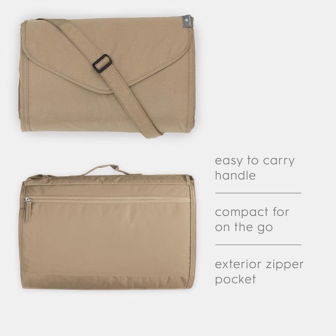 Little Unicorn 5'x10' XL Outdoor Family Picnic & Beach Blanket | Durable & Water-Resistant Fabric | Compact Fold & Easily Wipes Clean | Zipper Pocket (Beige Buffalo Check)