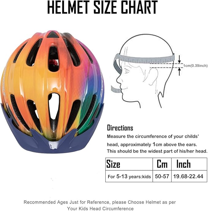 Exclusky Kids Bike Helmet with LED Light – Adjustable Multi-Sport Youth Helmet for Boys & Girls, Ages 5-12, Fits 50-57cm, Cycling Safety Gear