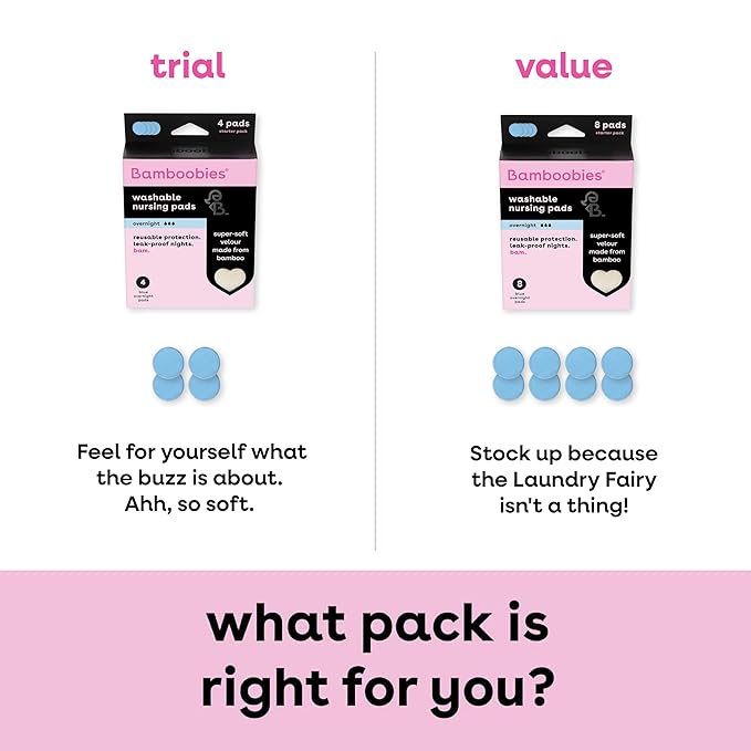 Bamboobies Overnight Nursing Pads, Ultra-Soft Velour, Reusable and Washable for Nightly Use, Leak-Proof Pads for Breastfeeding, 4 Pads