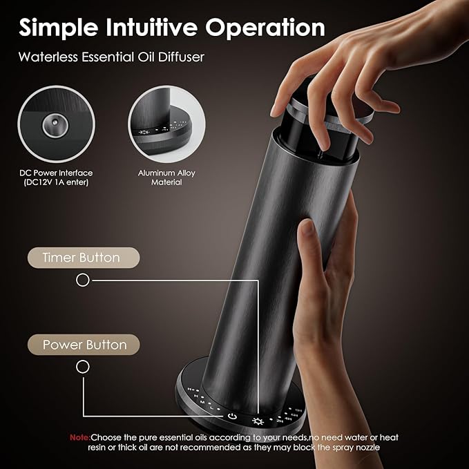 Waterless Essential Oil Diffuser,Aromatherapy Diffusers,Scent Diffusers for Home,Large Room, Hotel Scent Diffuser, 1000sq.ft, Aroma Diffusers (Black)