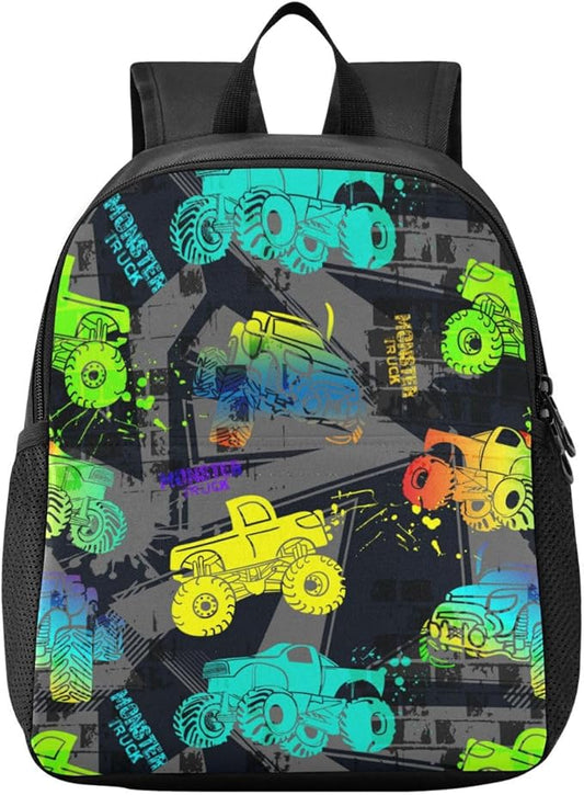 Colorful Monster Truck Toddler Backpack Waterproof Mini Backpack Boys/Girls Cute Small Kindergarten Pre School Bag