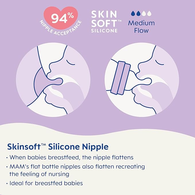 MAM 9oz Easy Start Anti-Colic Baby Bottles, Medium Flow, Breastfeeding-Like Silicone Nipple, Reduces Colic, Gas, & Reflux, Easy-to-Clean, BPA-Free, Baby Bottles for Newborns, 2+ Months