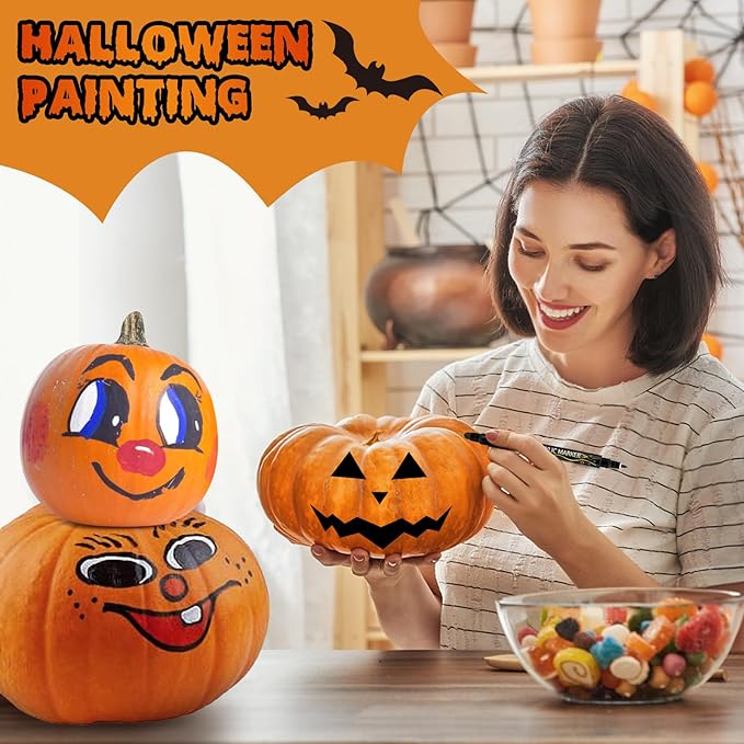 Betem 24 Colors Dual Tip Acrylic Paint Pens Markers, Premium Acrylic Paint Pens for Halloween Decorations, Wood, Canvas, Stone, Rock Painting, Glass, Ceramic Surfaces, Pumpkin Painting Kit DIY Crafts