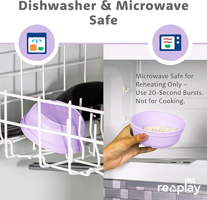 Re-Play 12 Oz. Toddler Bowls for Snack and Everyday Dining - Dishwasher and Microwave Safe - Made in USA - Set of 3-5.75" x 5.75" x 2" - Berry