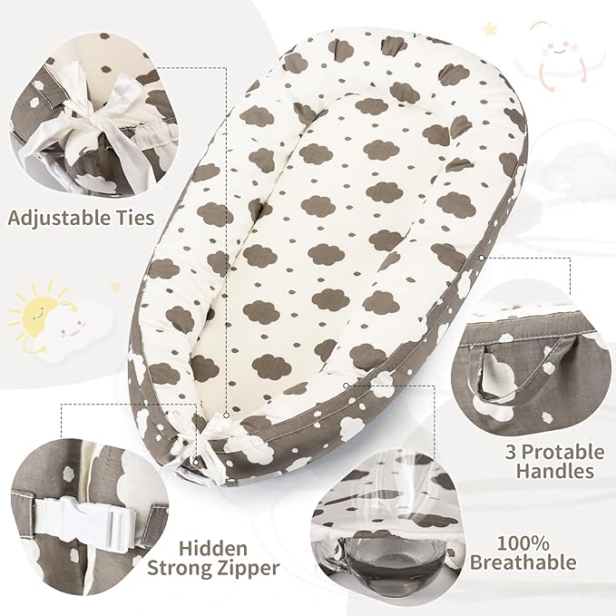 Baby Lounger- Baby Nest for 0-24 Months, Ultra Soft Organic Cotton Breathable & Portable Baby Lounger, Baby Lounger Pillow for Newborn