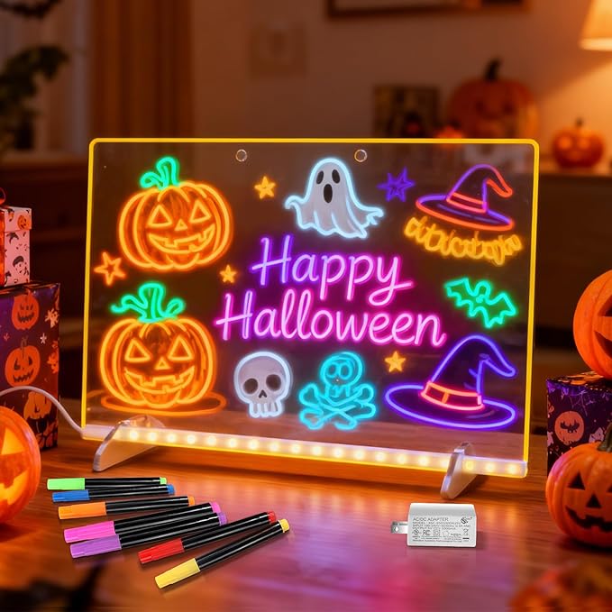 Led Drawing Board with Highlighter 7 Pcs,Led Note Board with Colors,13.7"X10" 6 Modes & 8 Colors Acrylic Dry Erase Board with Light,Doodle Glow Drawing Board,Gift Kids Toy for Home/Office/School