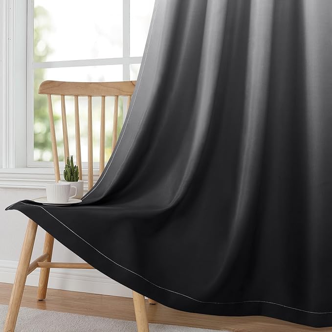HOMEIDEAS Black Ombre Blackout Curtains 52 X 63 Inch Length Gradient Room Darkening Thermal Insulated Energy Saving Grommet 2 Panels Window Drapes for Living Room, Bedroom