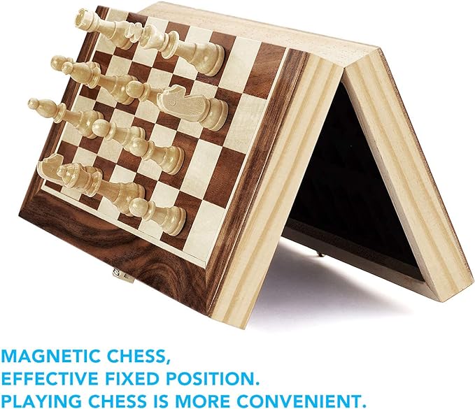 Amerous Chess Set, 12"x12" Folding Wooden Standard Travel International Chess Board Game Set with Magnetic Crafted Pieces For 2 Players