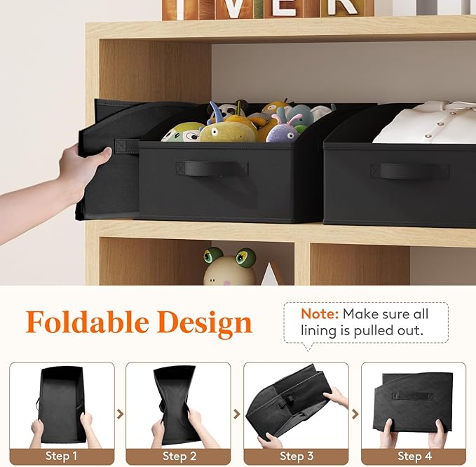 Lifewit Storage Baskets for Shelves, 6 Packs Non-woven Fabric Trapezoid Closet Organizer Bins with Handles, Foldable Clothing Containers Box for Clothes, Toy, Towel, Book, DVD, Hats, Small-Black