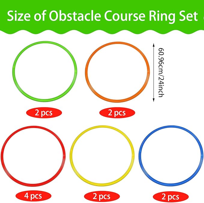 Libima Obstacle Course Ring Set Exercise Hoop Large Hoop Plastic Toys Playground Toys for Gymnastics Practice Party Games Educational Activities Holiday Decor, 5 Colors(12 Pcs,24 Inch)