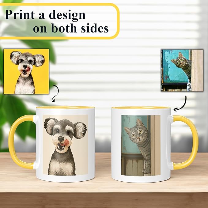 Personalized Coffee Mug, Custom Drawing Portrait Gift, Funny Customized Coffee Gift for Men & Women, Custom Mugs with Pictures, Yellow 11oz Customized Ceramic Tea Cup