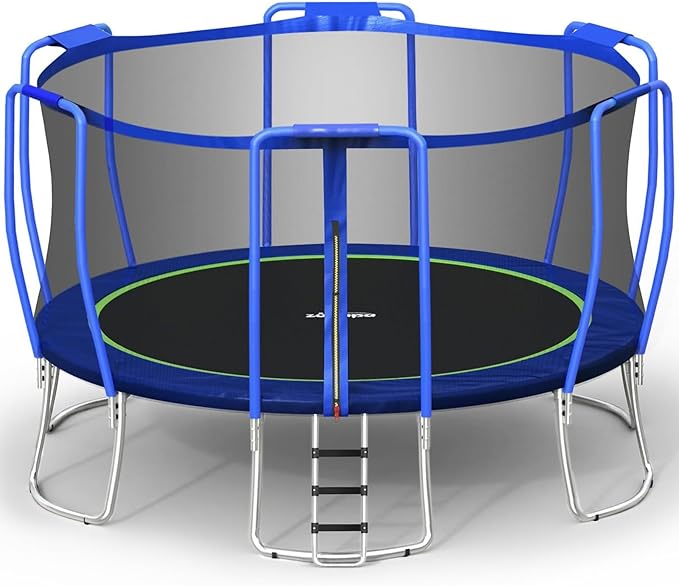 Zupapa Trampolines No-Gap Design 1500 LBS Weight Capacity 16 15 14 12 10 8FT for Kids Children with Safety Enclosure Net Outdoor Backyards Large Recreational Trampoline