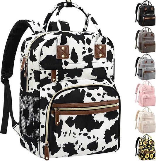Large Capacity Baby Diaper Bag Backpack with Insulated Pockets, Waterproof, Stylish Cow Print Design, Suitable for Boys and Girls