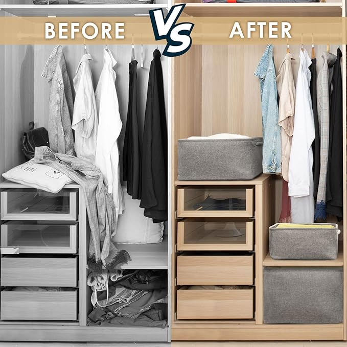 TheWarmHome Large Storage Bins- Storage Baskets for Organizing Shelves, Basket Organizer for Closet Bookshelf Dog Toy Nursery Clothes Laundry Home Organization, Fabric Storage Cubes W/Handles