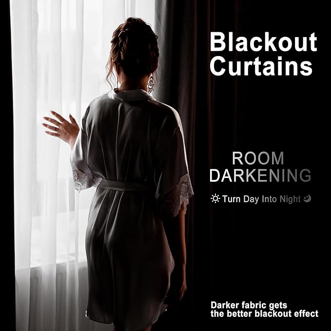 XWZO Blackout Curtains for Bedroom 63 inch Length Room Darkening Thermal Insulated Rod Pocket Curtains for Living Room with Tiebacks,White,W42 x L63,Set of 2