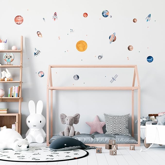 Solar System Wall Decals for Kids - Planets and Space Themed Wall Stickers by Lipastick - Peel and Stick Vinyl Decals for Boys and Girls Bedroom, Nursery, Playroom - Wall Stickers for Girls Room