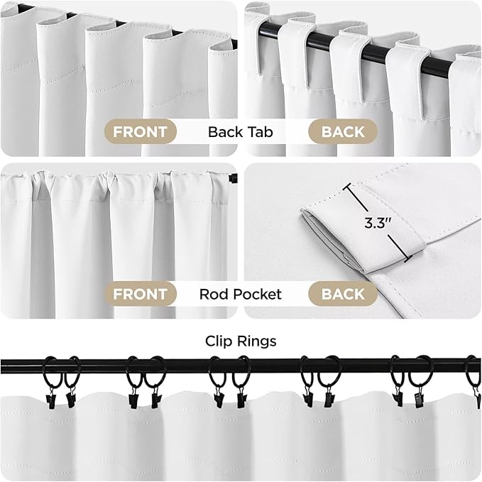 Joydeco 90 Inch 60% Blackout White Curtains 2 Panels, Elegant Semi Sheer Curtains for Bedroom, Thermal Insulated Black Out Drapes for Living Room, Rod Pocket Back Tab Drapes(W52 x L90 Inch,Pure White)