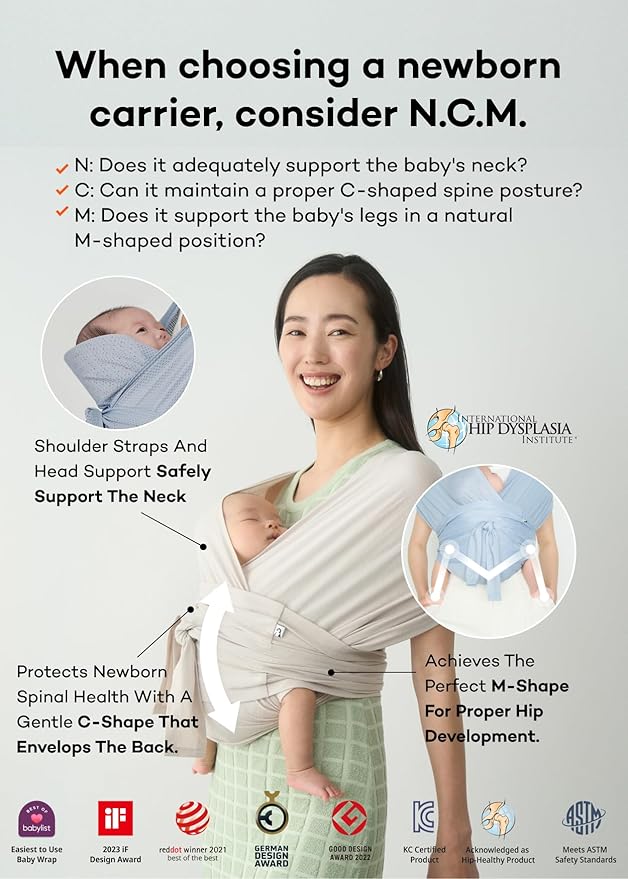 Konny Baby Carrier Flex SoftBreeze with Head Support - Adjustable, Easy to Wear Baby Wrap Sling, Perfect for Newborn Babies Essentials up to 44 lbs (M-4XL) - Neutral Beige