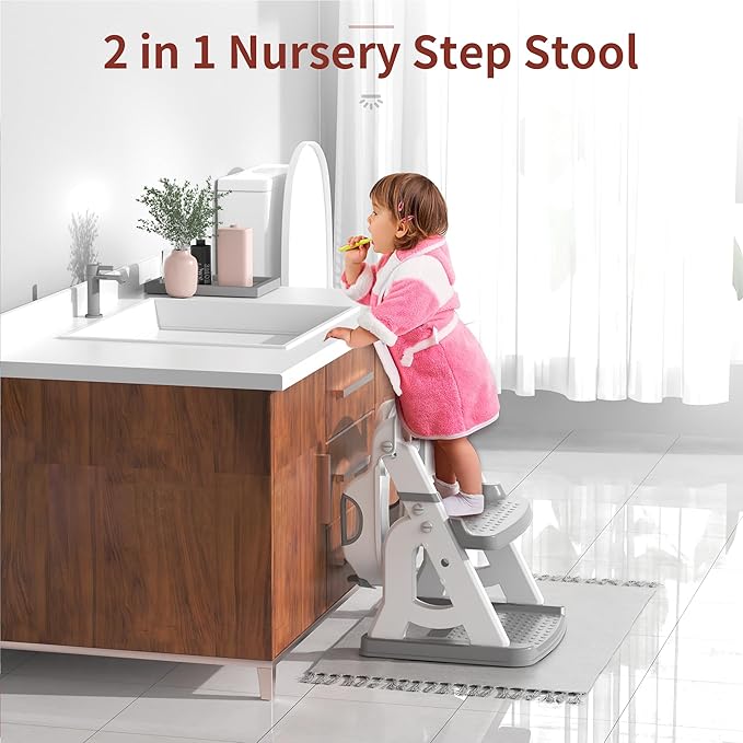 Potty Training Seat, Upgrade 2 in 1 Potty Training Toilet for Toddler, Toddler Toilet Seat for Boys Girls with Splash Guard, Anti-Slip Pad and Step Stool (Grey)