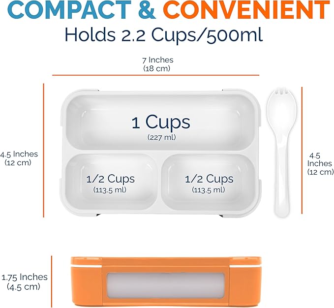MINI Lunch-Box Snack Containers for Kids | SMALL Bento-Box Portion Container | Leak-proof Boxes for School Work Travel | Best for Adults Boys or Girls | Blue + Orange Set of 2