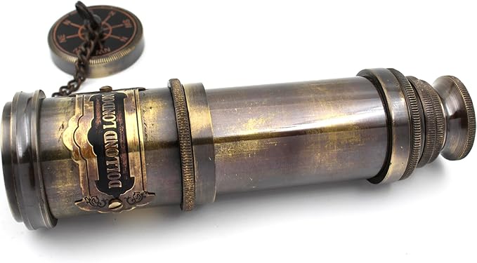 14 Inch Vintage Nautical Brass Telescope with Wood Box – Handheld Spyglass for Marine, Pirate, and Captain Use