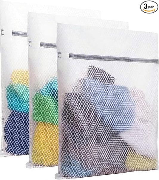 PrettyCare 3 Large (16x19inch) Mesh Laundry Bags for Delicates, Durable Honeycomb Wash Bags with Premium Zippers - Laundry Essentials Mesh Bags for Lingerie, Bras, Socks, Sweater, Travel & Organizing
