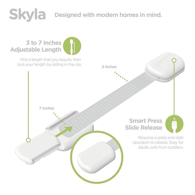 Baby Proofing Child Safety Locks (16 Pack) by Skyla Homes - The Safest, Quickest and Easiest 3M Adhesive Cabinet Latches, No Screws & Magnets, Multi-Purpose for Furniture, Kitchen, Ovens, Toilet Seats