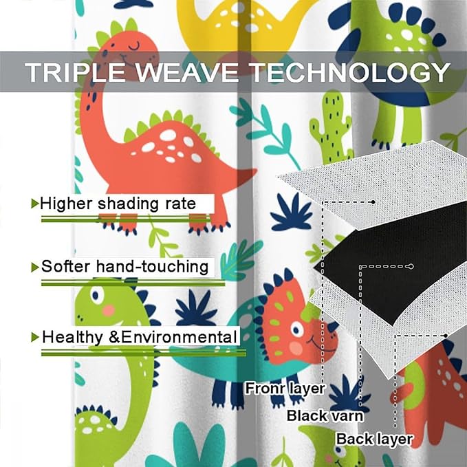 Rustic Dinosaurs Curtains Colorful Dino Kids Boys Cartoon Cute Cool Funny Decor Printed Blackout Rod Pocket Window Drapes for Living Room Bedroom W31.5xL72in 2 Panels