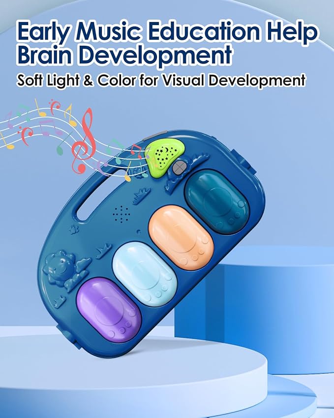 dearlomum Baby Play Mat Gym, Funny Play Piano Tummy Time Activity Mat with 5 Infant Sensory Toys, Music and Lights, Boy & Girl Gifts for Newborns 0 to 3 6 9 12 Months (Blue)