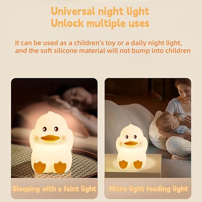 Soft Silicone Cute Duck Night Light, 2-Level Brightness 6 Colors Changeable, with Timing Function Rechargeable Night Light for Nursery Kids Bedroom, Toddler Gift