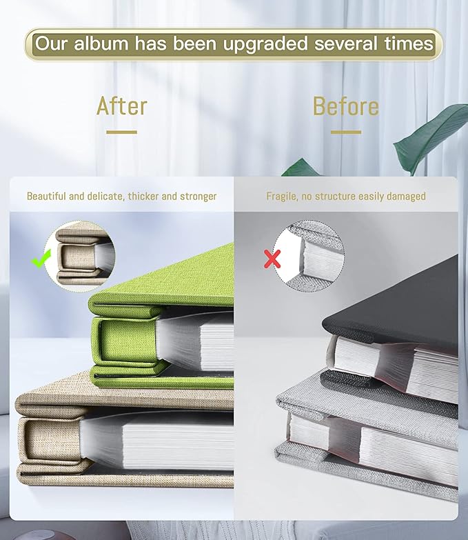 popotop Photo Album Self Adhesive with Picture Display Window,40 Pages DIY Scrapbooking Supplies Kit for 4x6 8x10 Picture,Linen Cover Memory Book for Baby Wedding, with Scraper and Metallic Pen