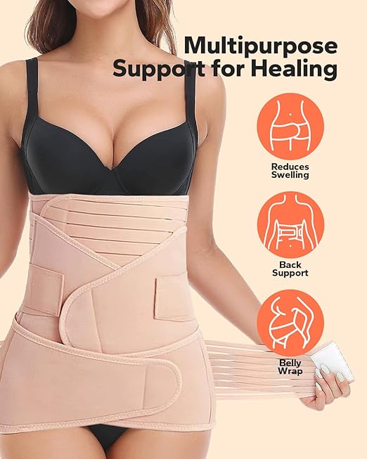3 in 1 Postpartum Belly Band (Beige), Posture Correction Abdominal Binder, Waist Binder (For waistline 33"-41", XL)