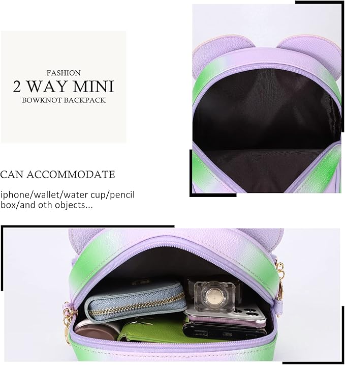 KL928 Girls Bowknot Polka Dot Cute Mini Backpack Small Daypacks Convertible Shoulder Bag Purse for Women