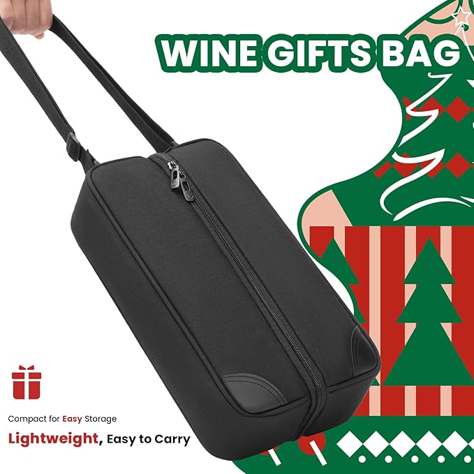 ALLCAMP Wine Bag - Insulated Cooler Bag with Wine Glasses, Bottle Opener & Wine Accessories for Wine Lovers - Portable Wine Gift Bag for Travel, Picnics, and Gift Ideas(Black)