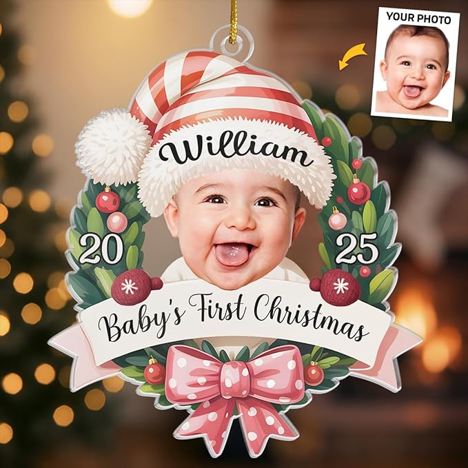 Pawfect House Custom Photo Acrylic Ornament, Personalized Christmas Baby Shower, Gender Reveal Gifts for New Moms, New Dads, New Parents, First Time Mom Gifts, Family Christmas Ornaments 2025