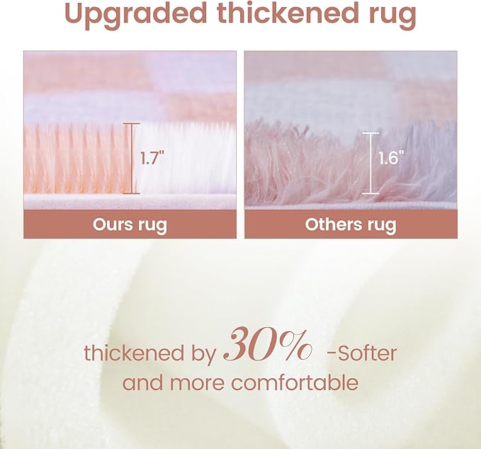 Super Soft Rug for Bedroom, 4x6 Ft Pink and White Area Rug Classic Checkered Shaggy Anti-Skid High Pile Soft Fluffy Rug Fuzzy Carpet for Living Room Bedroom Kids Room Nursery, Dorm Home Decor