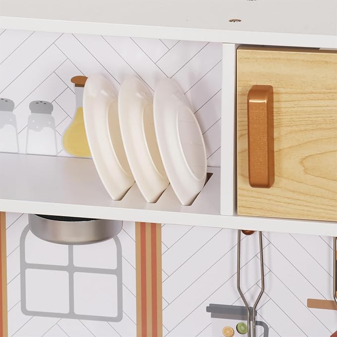 Wooden Play Kitchen Toy Set with Light, Kids Children Pretend Toy Kitchen Playset, Sink Play Toy Oven with Microwave,Toddler Cooking Set Toy for Ages 3+ Baby Girls Boys (Green)