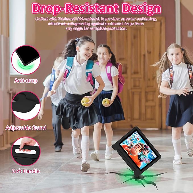 Kids Tablet, 10.1 inch IPS HD Touchscreen Android 14 64 GB Storage, 8GB RAM, Octa Core Tablet for Kid with Kid-Proof Case, Parental Controls, 12-hr Battery, WiFi, GPS – Black