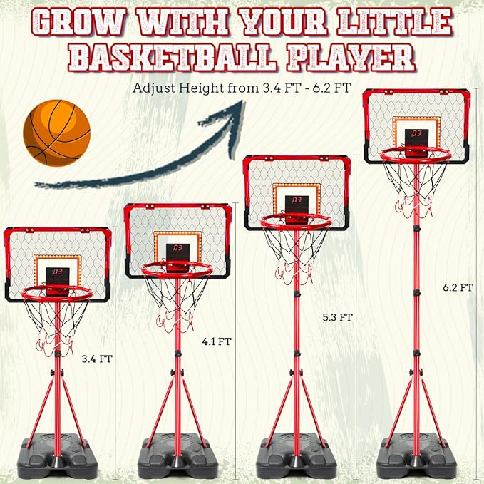 Meland Kids Basketball Hoop, 2-in-1 Adjustable Toddler Basketball Hoop with Electronic Scoreboard Indoor Outdoor Toys for Kids Toddlers Outside Toys for Boys Age 3 4 5 6 7 8