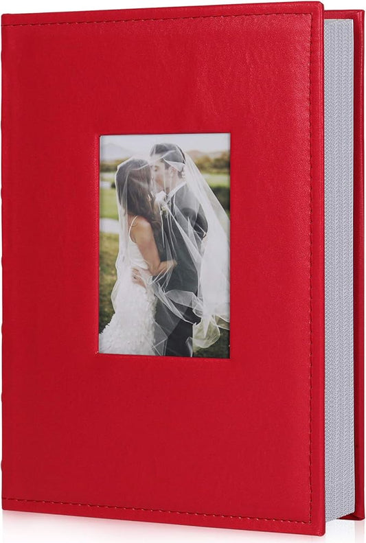 RECUTMS Picture Albums 4x6 Leather Cover 300 Photo Sleeves Photo Albums Book 3 Per Pages Horizontal Photo Picture Wedding Anniversary Picture Book(Red)