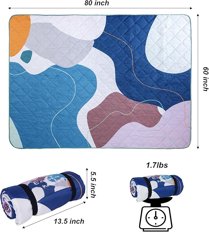 Exclusivo Mezcla Waterproof Picnic Blanket 60x80 Inches Large Multicolor Floral Polyester Sandproof Modern Camping Blanket