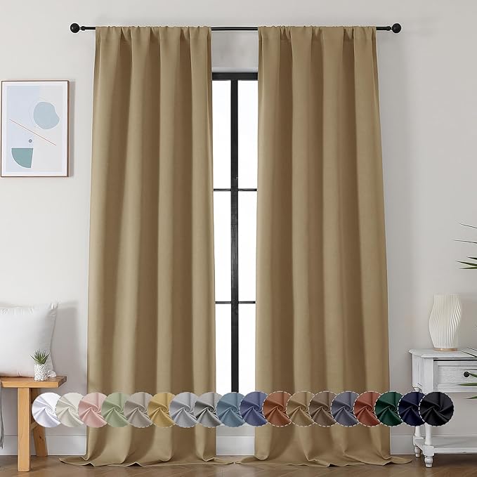 Simplebrand Ava Taupe Blackout Curtains for Bedroom 90 Inches Long 2 Panels Set, Solid Privacy Energy Saving Living Room Window Treatment Curtains Blackout Drapes, W40 x L90 Inch, Taupe