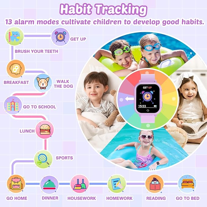 Waterproof Smart Watch for Kids Gift for Girls Age 5-12 with 32 Games, Dual Camera, Habit Tracking, Music Player, Video, Alarm Clock, HD Touchscreen Kids Smart Watch Birthday Toys for 6 7 8 9 Year Old