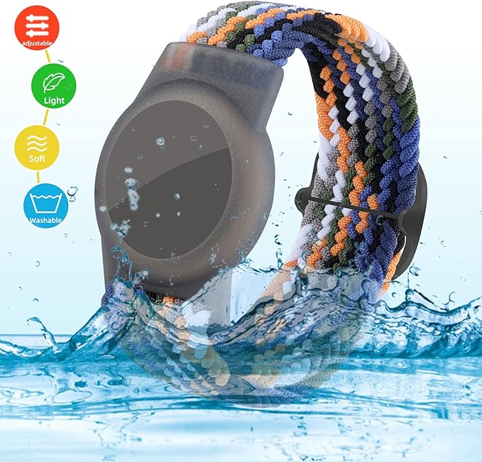 Bracelet for Kids Compatible with AirTag, Nylon Stretch Braided Air Tag Wristband, Protective Case for Airtag GPS Tracker Holder, Adjustable Elastic Watch Band for Toddler Child Elder (Rainbow)