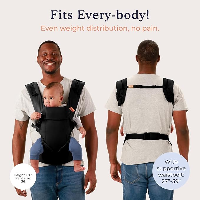 Beco Gemini Baby Carrier from Newborn to Toddler - Certified Ergonomic Newborn Baby Carrier for Infants and Children of 7-35 lbs - M Shape, Adjustable Seat, 100% Cotton (Metro Black)