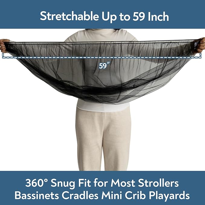 2 Pack Baby Mosquito Net for Stroller, Playard & Bassinet, Reusable Bug Net for Cradles, Carrier, Pack and Plays and Portable Mini Crib, Baby Playpen Mosquito, Black