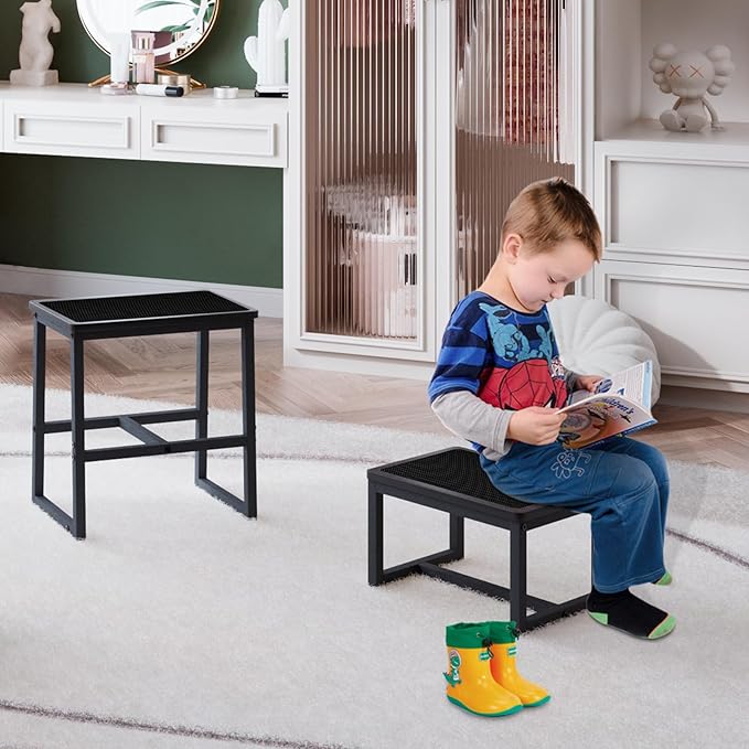 Step Stool for Kids Adults,Holds up to 500Lb,3 in1 Heavy Duty Sturdy Two Foot Stool for Kichen/Bathroom/High beds, Wooden&Metal Frame, Non-Slip Pads…