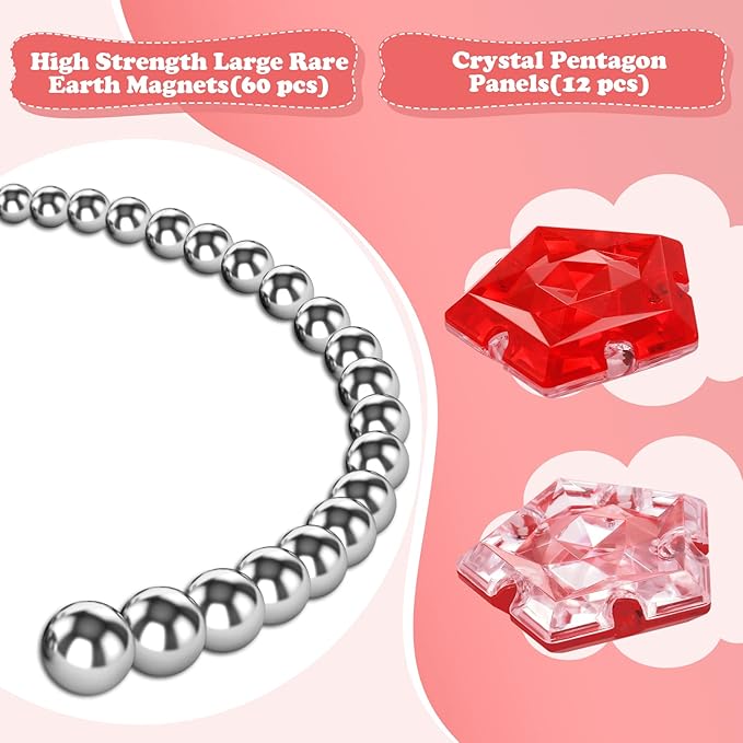 RoomyRoc Magnetic Fidget Sphere - Pentagons Magnets Balls - 12 Piece Set - Crystal Red - Magnet Fidgets Toy - Creativity Beyond Imagination, Inspirational, Recreational, Desk Toys for Adults