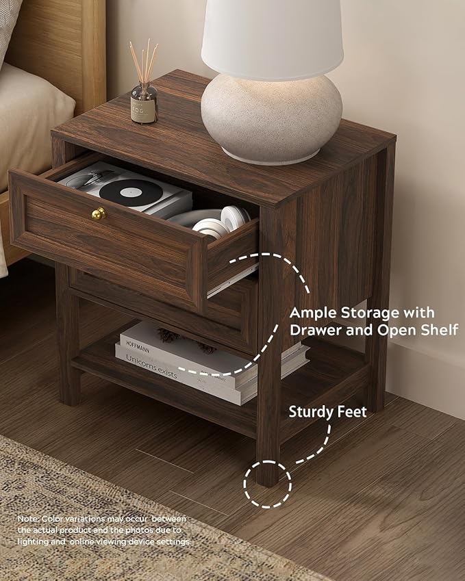 EYYTHUNG Brown Nightstand Set of 2, Wooden Farmhouse Floor Night Stand - Image 5